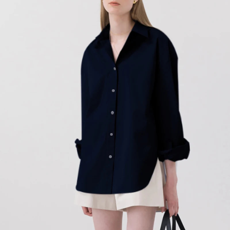 100% Cotton Women's Shirt 2024 Autumn New Solid Color Button Turn-Down Collar Long-Sleeved Casual Loose Ladies OL Shirts