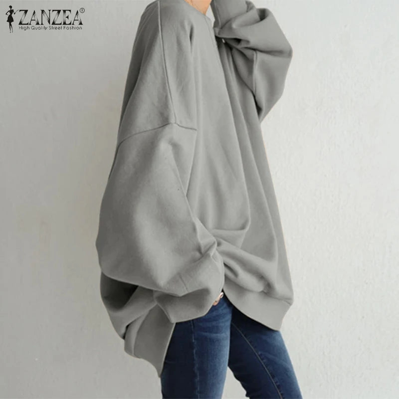 ZANZEA Women Long Sleeve Solid Sweatshirt Oversized Fashion Autumn Hoodies Casual Streetwear Winter Sweatshirts Loose Pullover