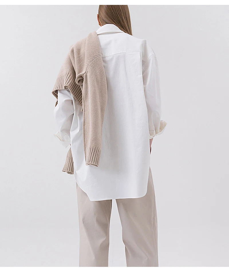 100% Cotton Women's Shirt 2024 Autumn New Solid Color Button Turn-Down Collar Long-Sleeved Casual Loose Ladies OL Shirts