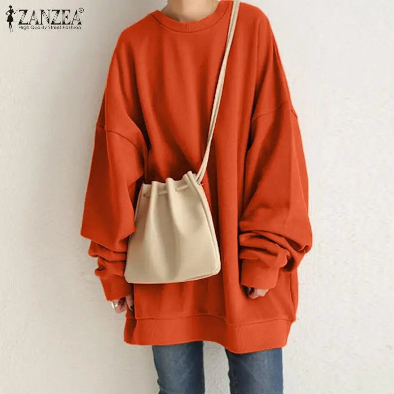 ZANZEA Women Long Sleeve Solid Sweatshirt Oversized Fashion Autumn Hoodies Casual Streetwear Winter Sweatshirts Loose Pullover