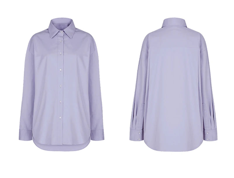 100% Cotton Women's Shirt 2024 Autumn New Solid Color Button Turn-Down Collar Long-Sleeved Casual Loose Ladies OL Shirts