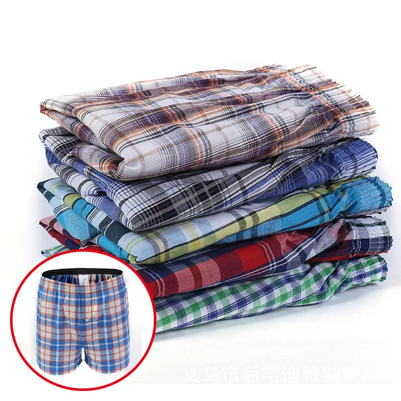 100% Cotton 4 Pcs Men's panties Underwear male Boxers Shorts Casual Sleep Underpants Plaid Loose Comfortable Homewear Striped