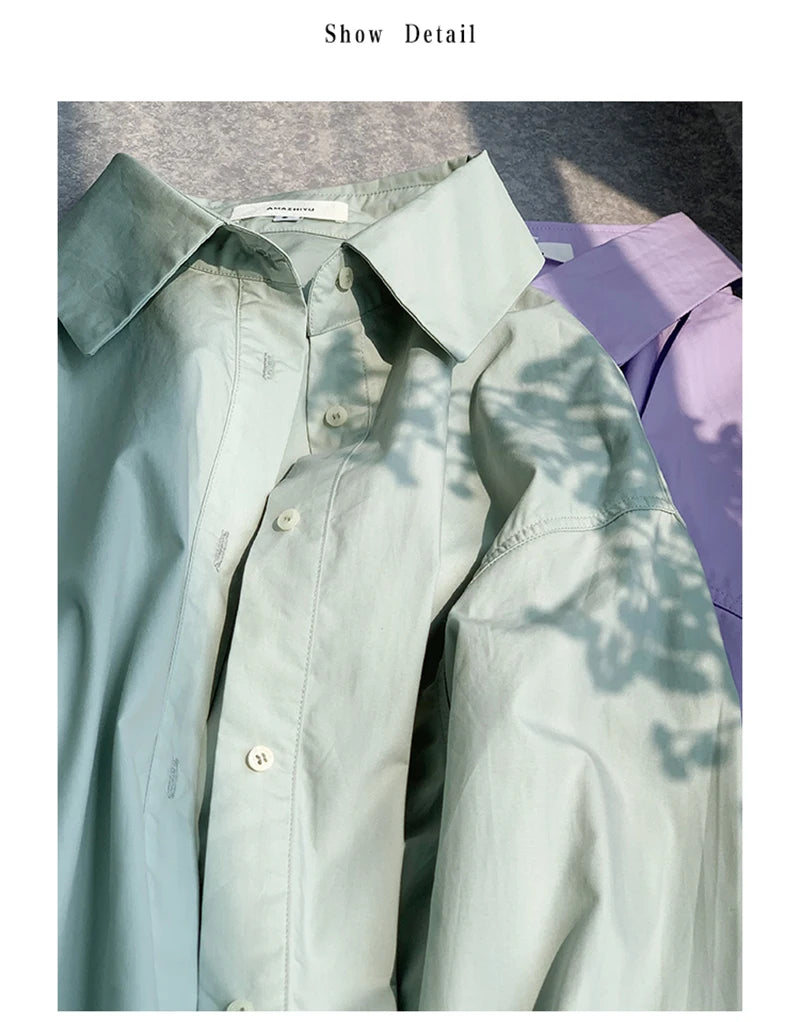 100% Cotton Women's Shirt 2024 Autumn New Solid Color Button Turn-Down Collar Long-Sleeved Casual Loose Ladies OL Shirts