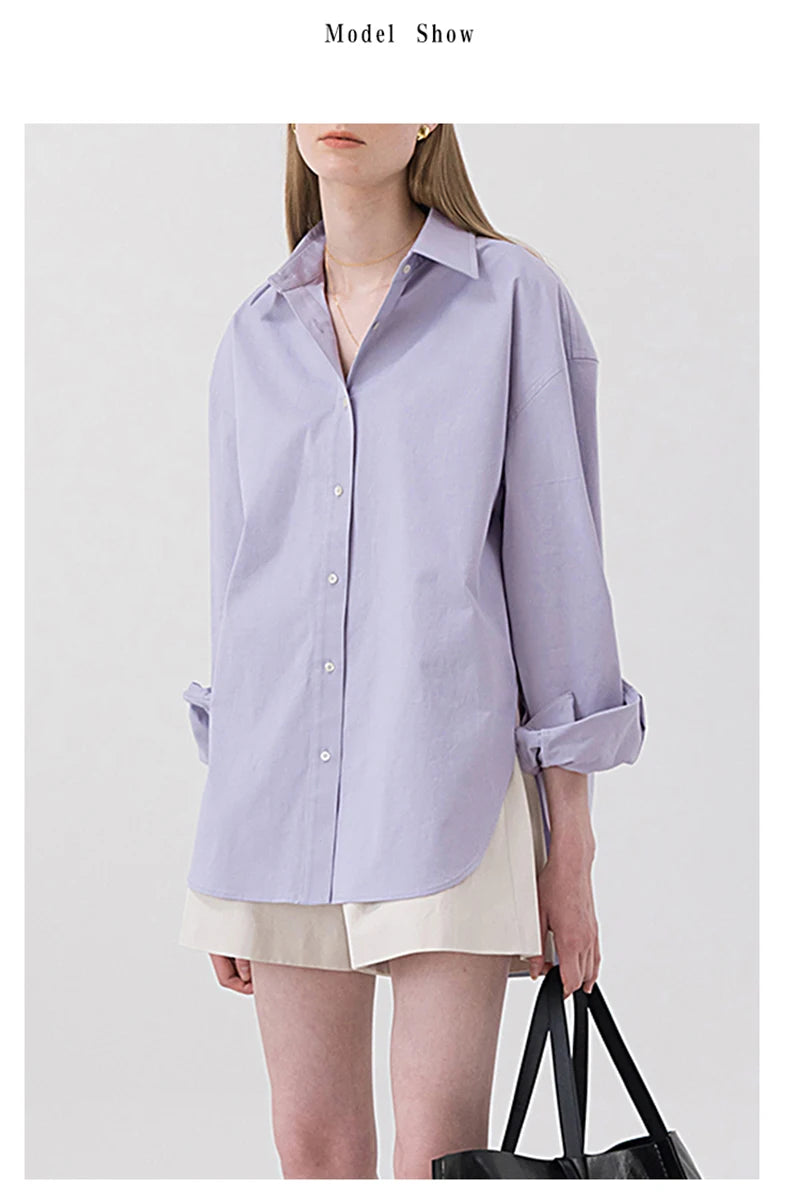 100% Cotton Women's Shirt 2024 Autumn New Solid Color Button Turn-Down Collar Long-Sleeved Casual Loose Ladies OL Shirts