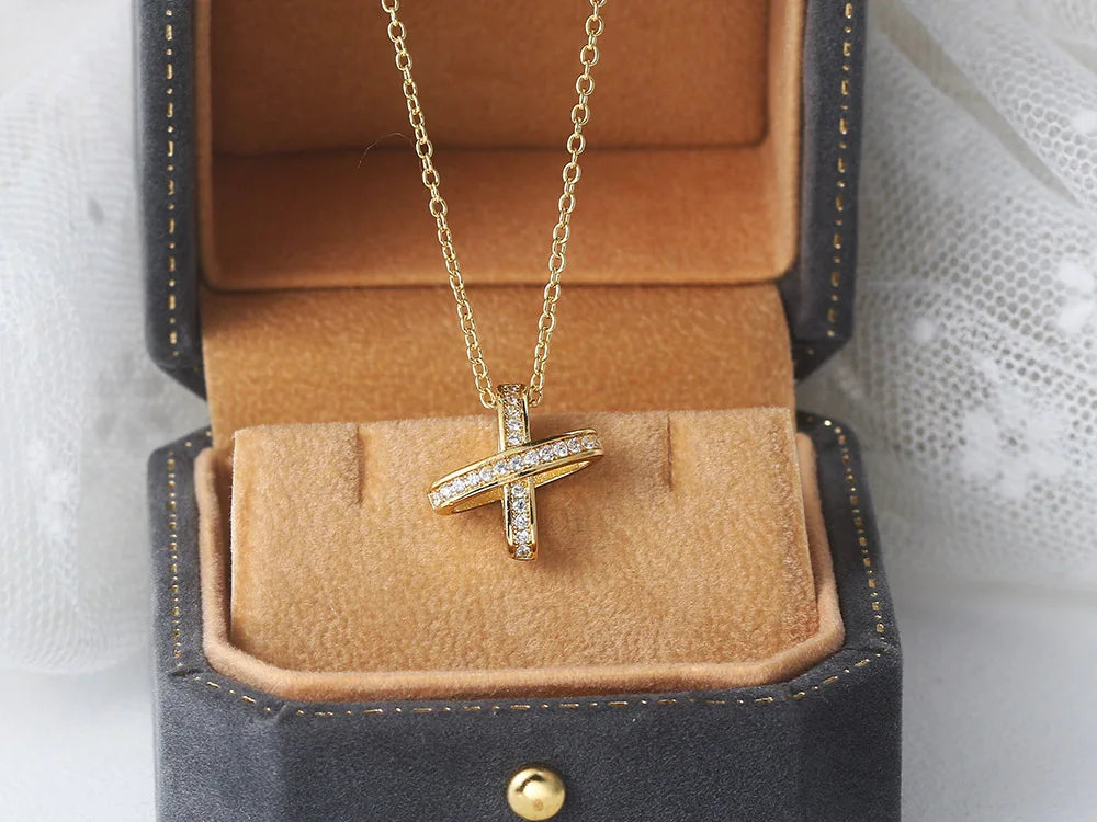 ZHOUYANG Pendants Necklace For Women Hollow Cross Rose Gold Color Choker Chain Fashion Necklaces 2024 Jewelry Daily Gift N205