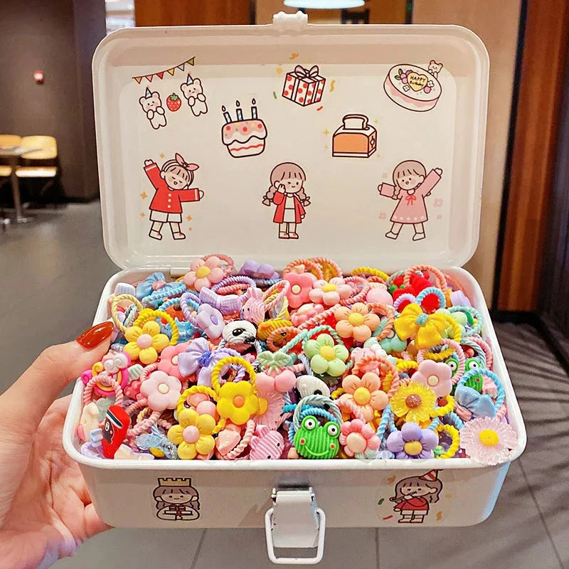 10 Pcs/Set Children Cute Hair Bands Cartoon Flower Elastic Hair Bands Girls Baby Lovely Rubber Bands Gift Kids Hair Accessories