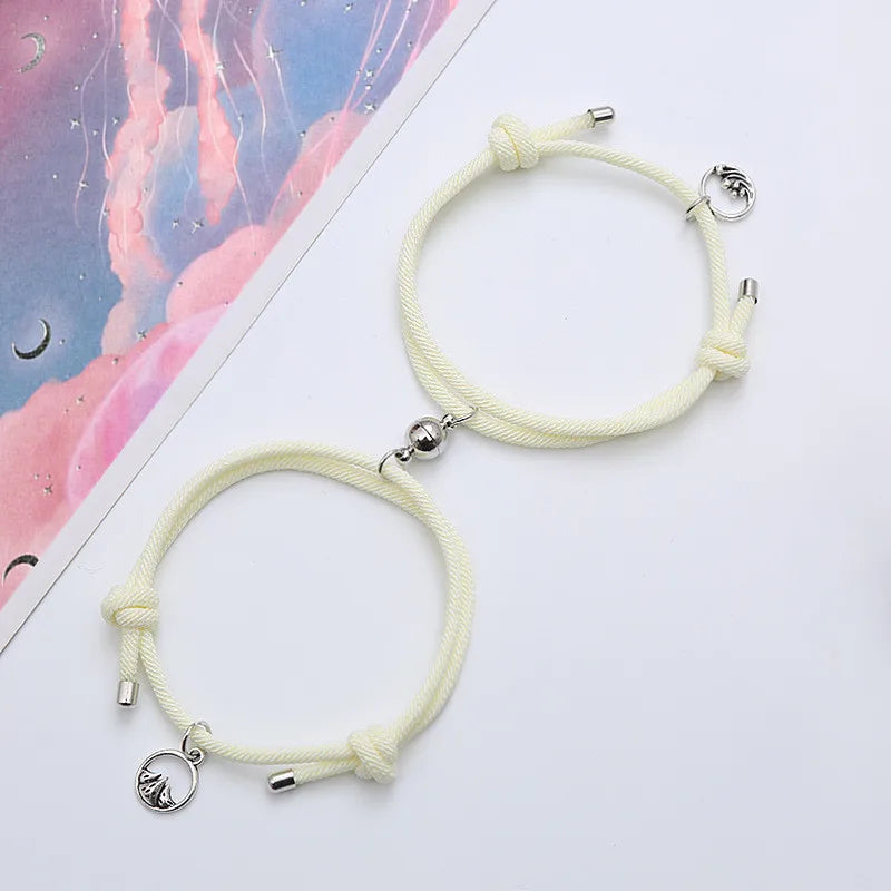 1 Pair Magnet Bracelet for Lovers Couple Bracelets Women Men Sea Mountain Oath Valentine''s Day Gift Handmade Jewelry Gift