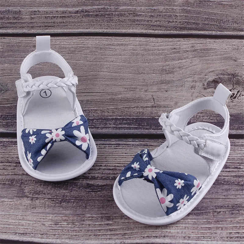 0-18Months Newborn Baby Sandals Floral Print Princess Sandals Sneakers for Infant Girls Toddler Soft Crib Walkers Shoes