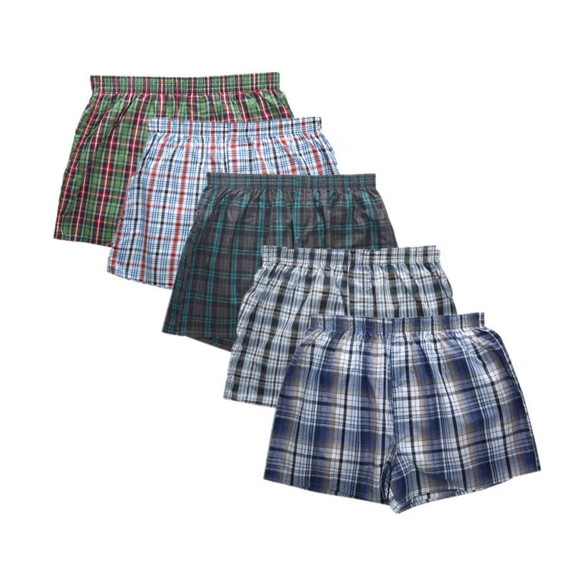 100% Cotton 4 Pcs Men's panties Underwear male Boxers Shorts Casual Sleep Underpants Plaid Loose Comfortable Homewear Striped