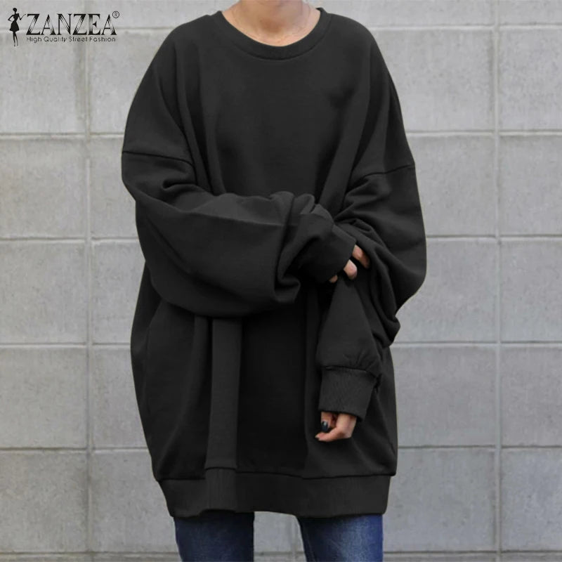 ZANZEA Women Long Sleeve Solid Sweatshirt Oversized Fashion Autumn Hoodies Casual Streetwear Winter Sweatshirts Loose Pullover