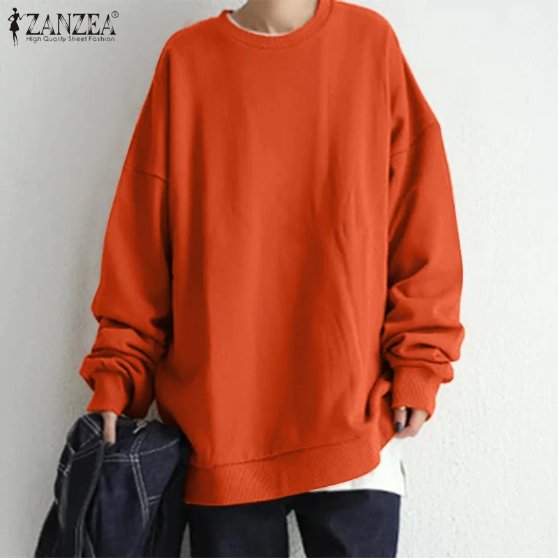 ZANZEA Women Long Sleeve Solid Sweatshirt Oversized Fashion Autumn Hoodies Casual Streetwear Winter Sweatshirts Loose Pullover