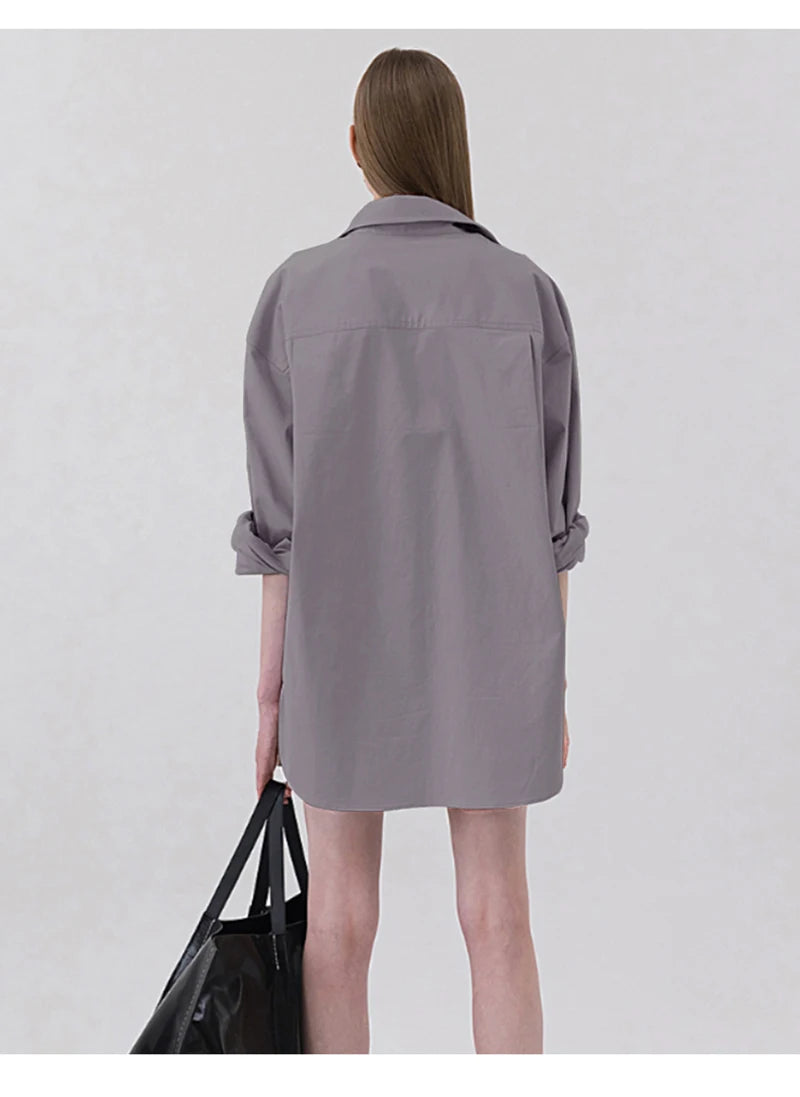100% Cotton Women's Shirt 2024 Autumn New Solid Color Button Turn-Down Collar Long-Sleeved Casual Loose Ladies OL Shirts
