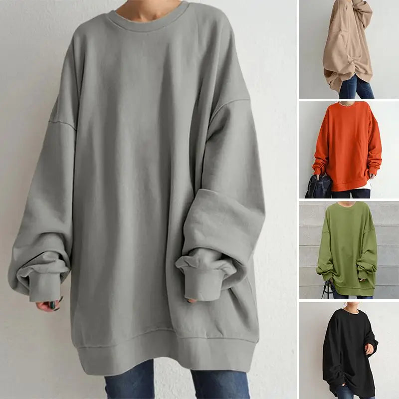 ZANZEA Women Long Sleeve Solid Sweatshirt Oversized Fashion Autumn Hoodies Casual Streetwear Winter Sweatshirts Loose Pullover