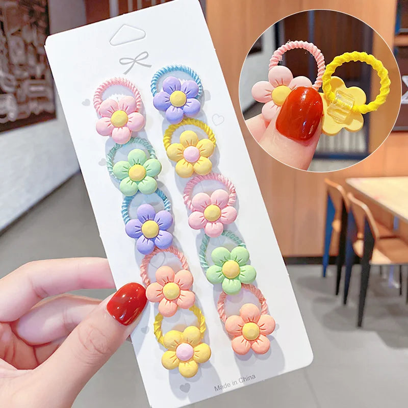 10 Pcs/Set Children Cute Hair Bands Cartoon Flower Elastic Hair Bands Girls Baby Lovely Rubber Bands Gift Kids Hair Accessories