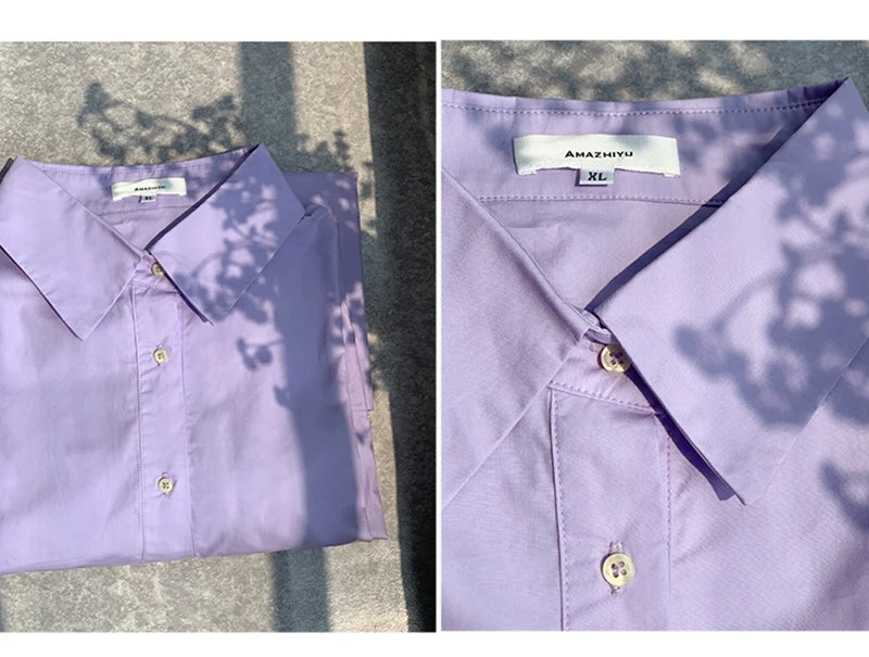 100% Cotton Women's Shirt 2024 Autumn New Solid Color Button Turn-Down Collar Long-Sleeved Casual Loose Ladies OL Shirts