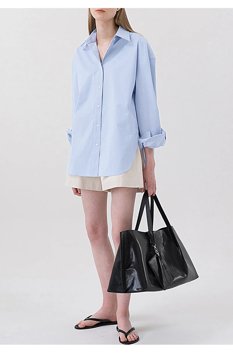 100% Cotton Women's Shirt 2024 Autumn New Solid Color Button Turn-Down Collar Long-Sleeved Casual Loose Ladies OL Shirts