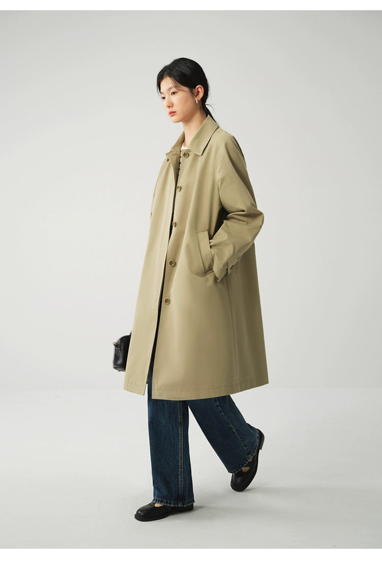 Ziqiao K-style Lapel Mid-Length Raglan Sleeve Trench Coat