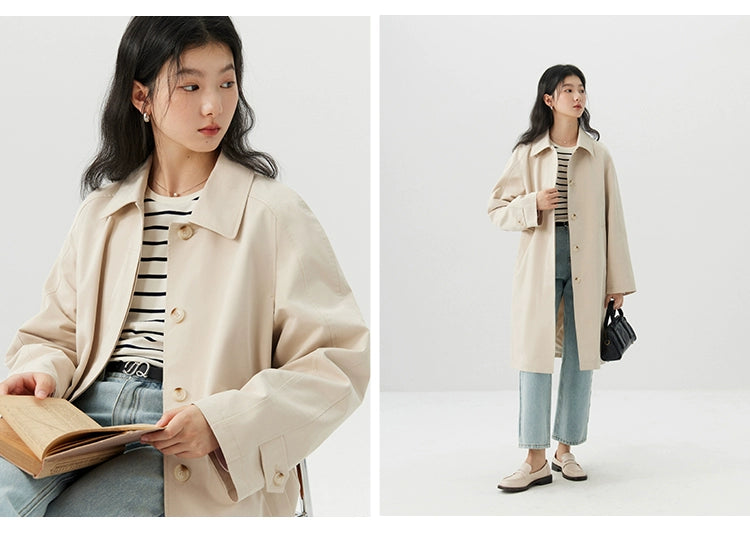 Ziqiao K-style Lapel Mid-Length Raglan Sleeve Trench Coat