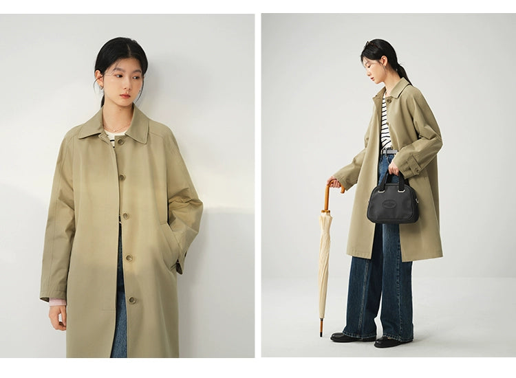 Ziqiao K-style Lapel Mid-Length Raglan Sleeve Trench Coat