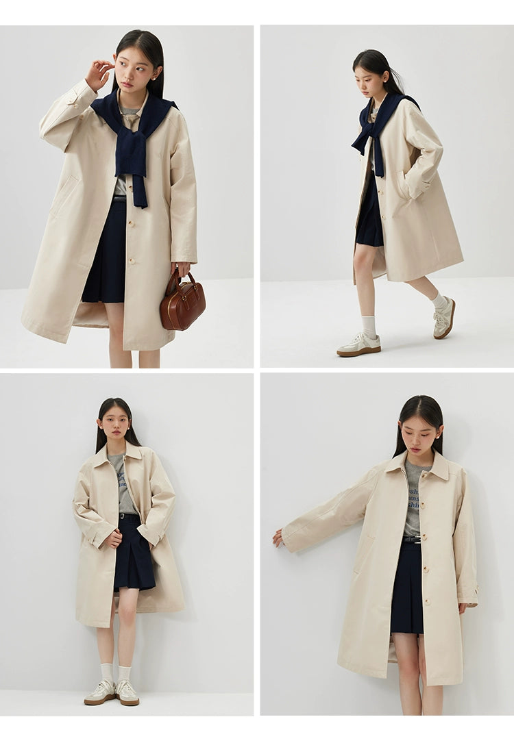 Ziqiao K-style Lapel Mid-Length Raglan Sleeve Trench Coat