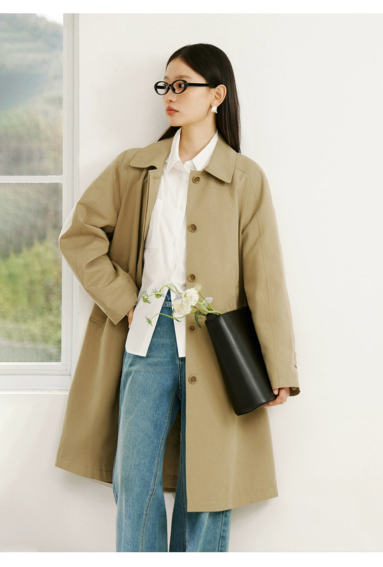 Ziqiao K-style Lapel Mid-Length Raglan Sleeve Trench Coat