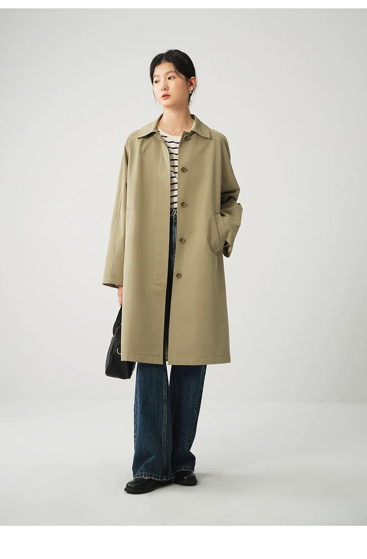 Ziqiao K-style Lapel Mid-Length Raglan Sleeve Trench Coat