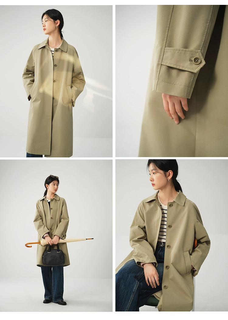 Ziqiao K-style Lapel Mid-Length Raglan Sleeve Trench Coat