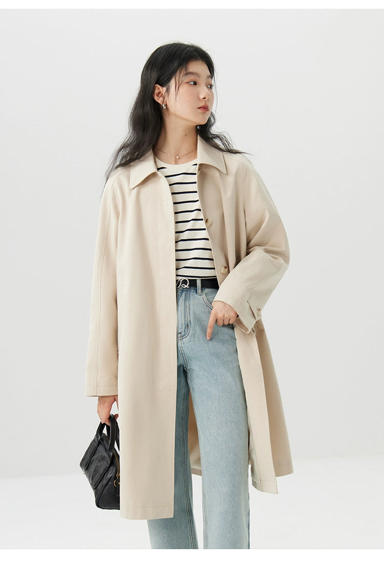 Ziqiao K-style Lapel Mid-Length Raglan Sleeve Trench Coat