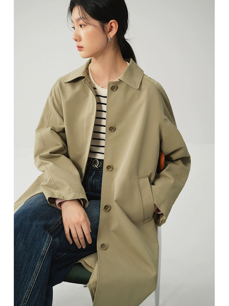 Ziqiao K-style Lapel Mid-Length Raglan Sleeve Trench Coat