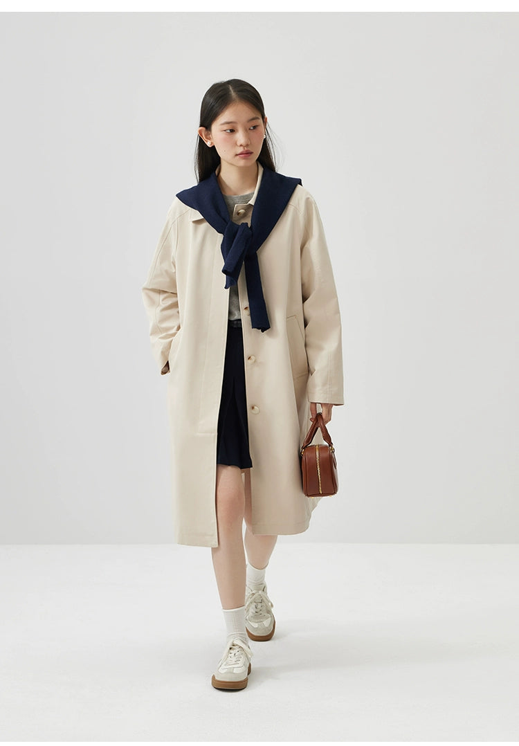 Ziqiao K-style Lapel Mid-Length Raglan Sleeve Trench Coat