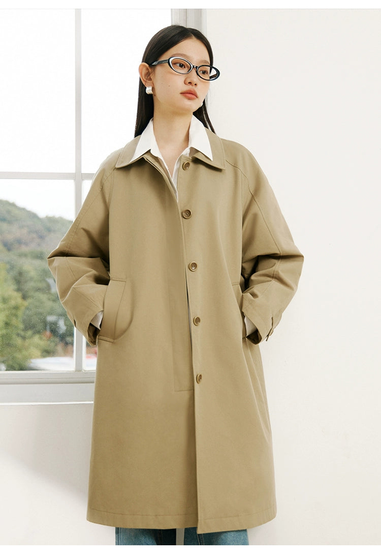 Ziqiao K-style Lapel Mid-Length Raglan Sleeve Trench Coat