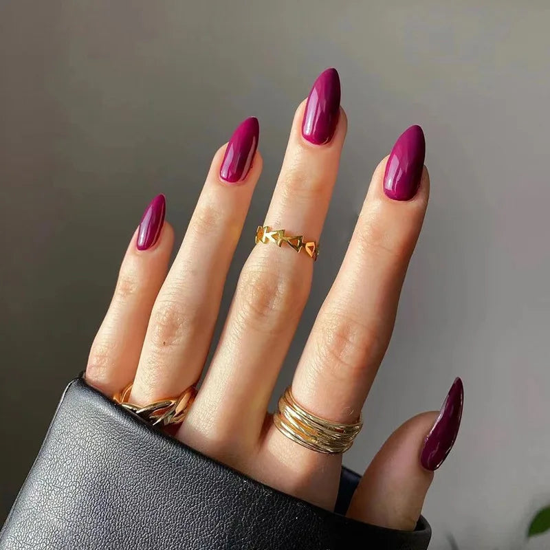 24p Artificial Acrylic Finished Sticky Nails Black Almond Nail Art Fake Nails Handmade Long Ballet Removable Press on Nail Tips