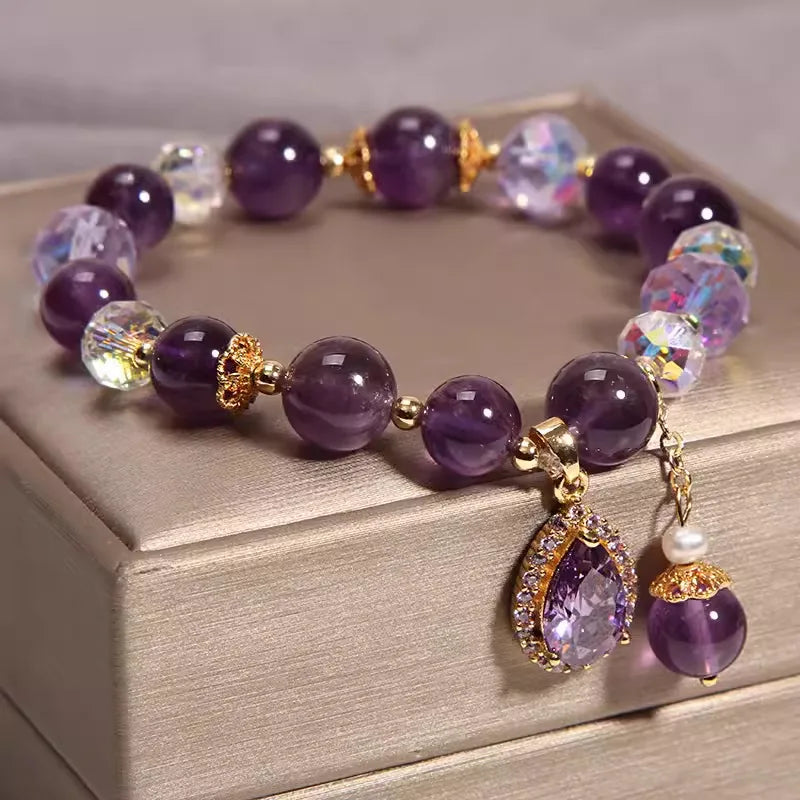 ZAKOL Exquisite Purple Crystal Beads Zircon Charm Bracelet for Women Girls Cute Birthday Jewelry Accessories Gifts