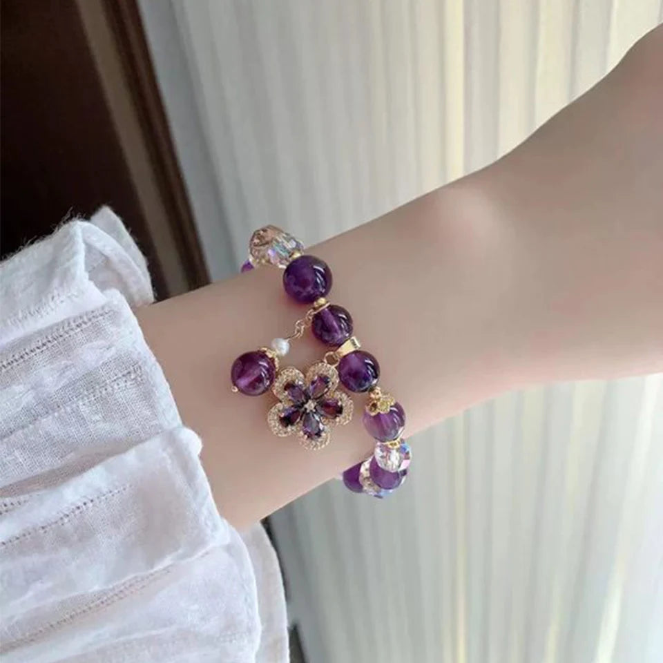 ZAKOL Exquisite Purple Crystal Beads Zircon Charm Bracelet for Women Girls Cute Birthday Jewelry Accessories Gifts