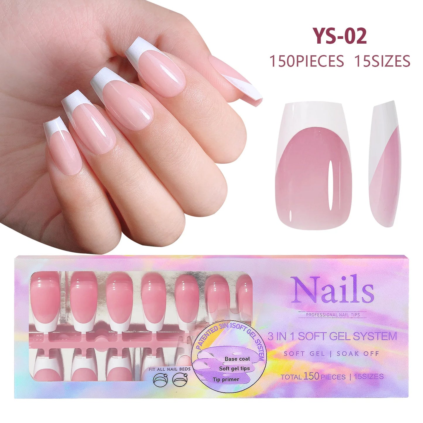 150pcs/box French Pink Short Detachable Finished Fingernails Ballet Wearable False Nails Press On Nails Tips Full Cover DIY