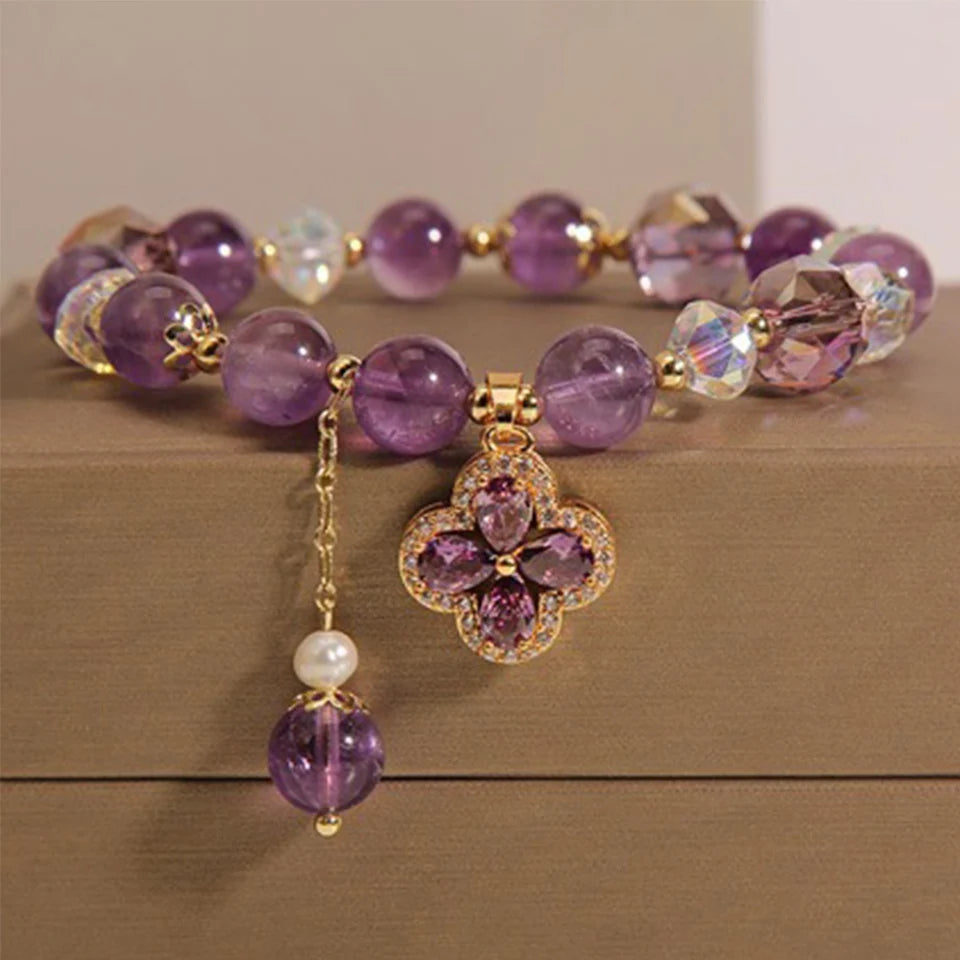 ZAKOL Exquisite Purple Crystal Beads Zircon Charm Bracelet for Women Girls Cute Birthday Jewelry Accessories Gifts