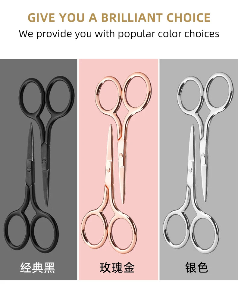 Z'LRAQI BEAUTY Rose Gold eyebrow scissors Eyelash Stainless steel pointed mini embroidery scissors Multi-functional