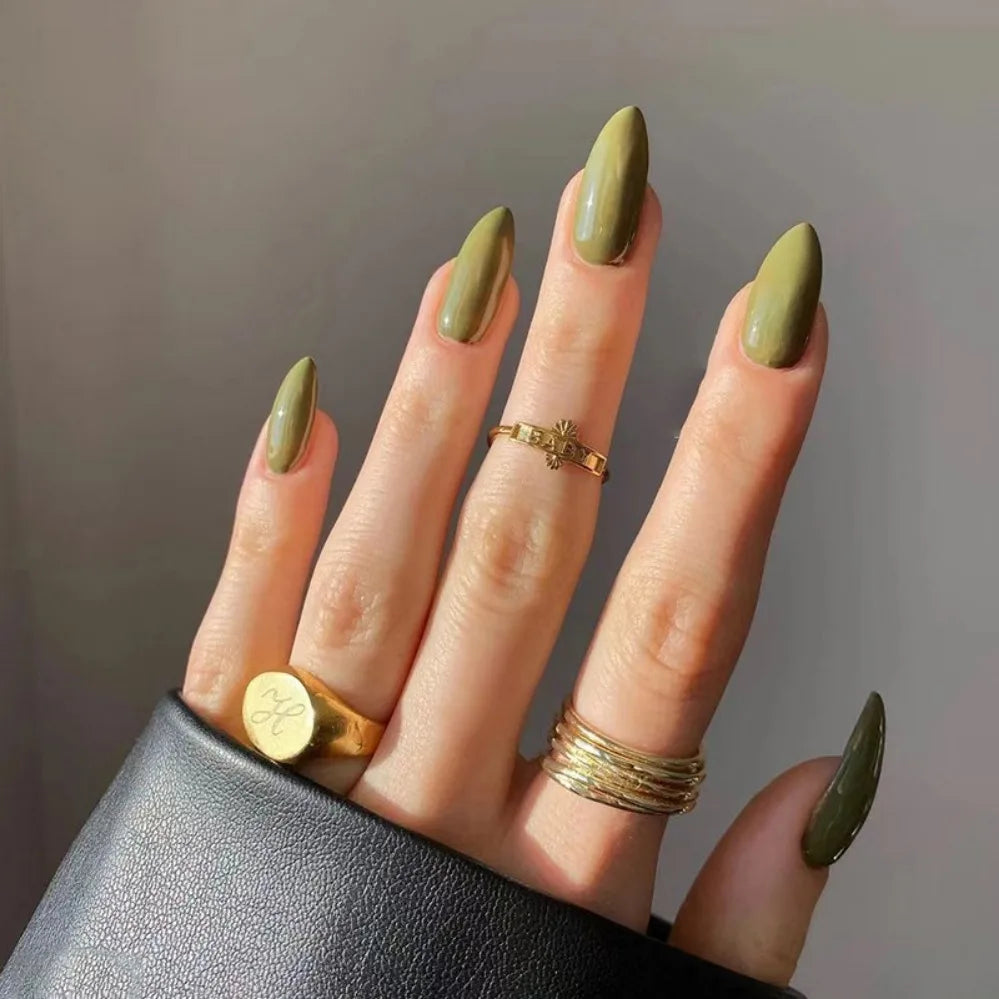 24p Artificial Acrylic Finished Sticky Nails Black Almond Nail Art Fake Nails Handmade Long Ballet Removable Press on Nail Tips