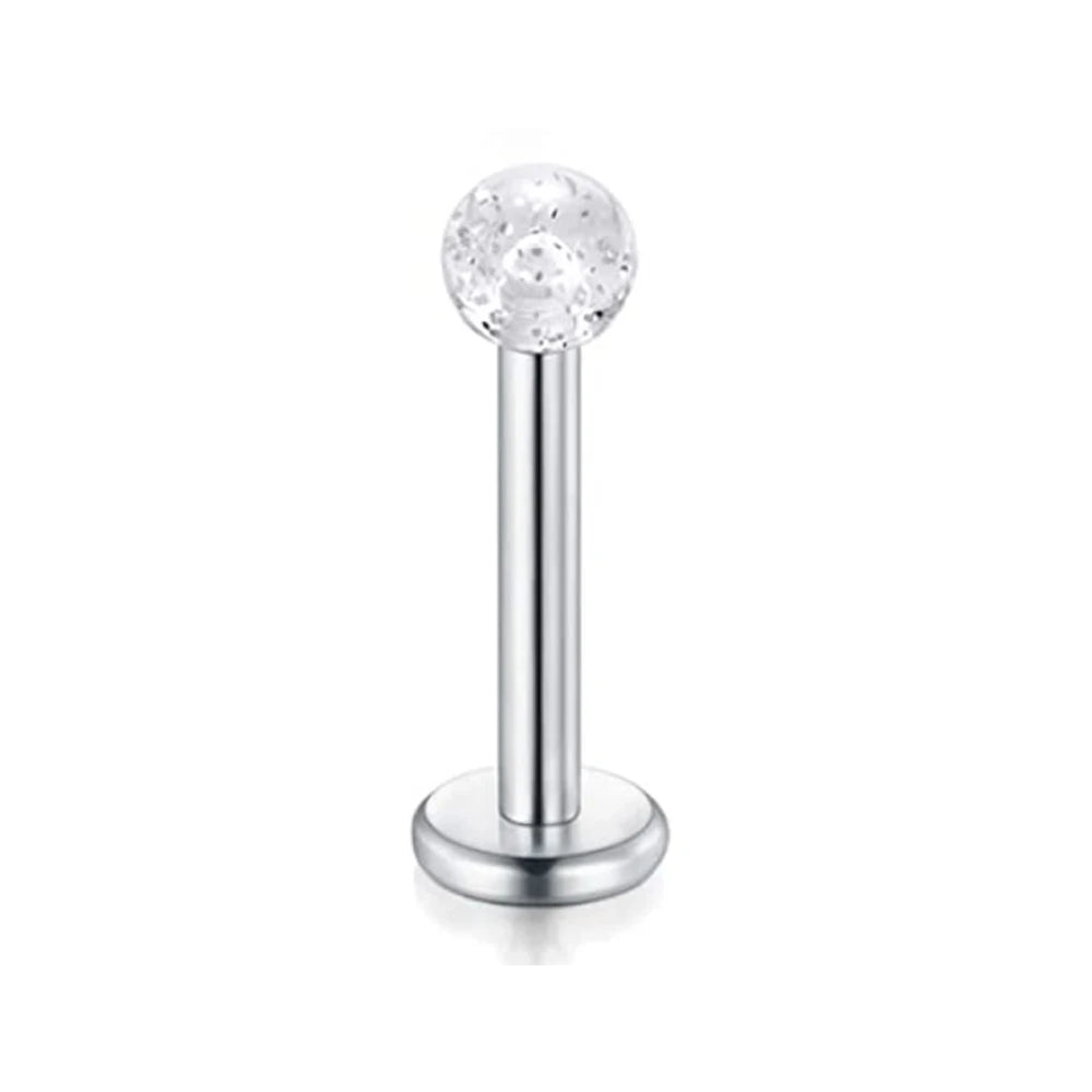 WKOUD 16g Stainless Steel Lip Labret Piercing Crystal Ball Monroe Lip Stud Helix Tragus Conch Cartilage Earrings 6/8/10mm