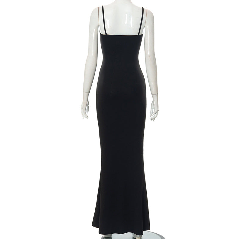 Y2k Women Sexy Bodycon Long Dress Solid Color Spaghetti Strap Low Cut Evening Party Dress Summer Beach Going Out Clothing