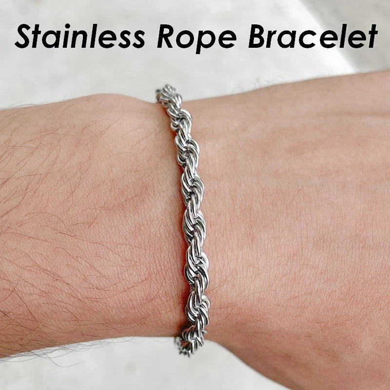 10 Pieces 3mm 5mm Rope Bracelet Stainless Steel Gold Color Rope Chain Bracelet for Men or Women