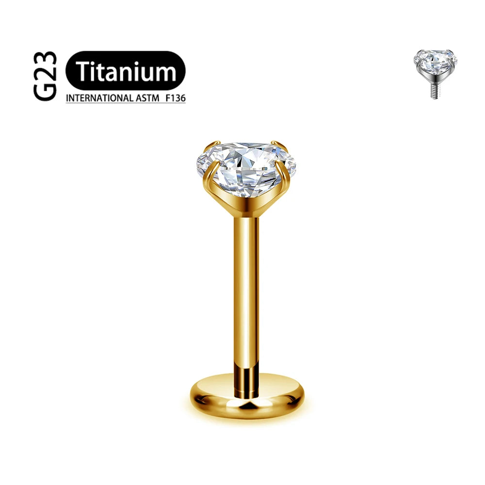 ASTM F136 Titanium 2/2.5/3/4/5/6Mm Cz Labret Stud 16G Tragus Helix Kraakbeen Schelp Flatback Oorlel Piercing Lichaam Sieraden ﻿