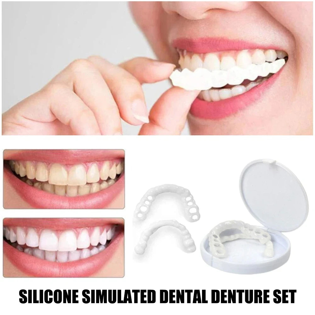 1-5Set Upper Lower Temporary Fit Fake Teeth Cosmetic Denture Smile Veneers False Teeth Brace Cover Upper False Tooth Cover Snap