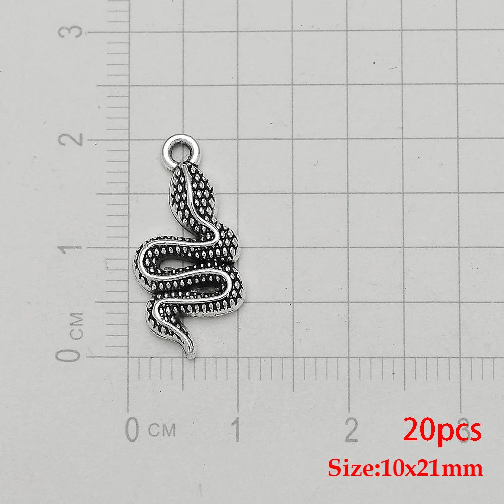 10/20pcs/lot Antique Silver Plated Snake Charms Animals Pendant For Diy Necklace Jewelry Making Findings Supplies Accessories