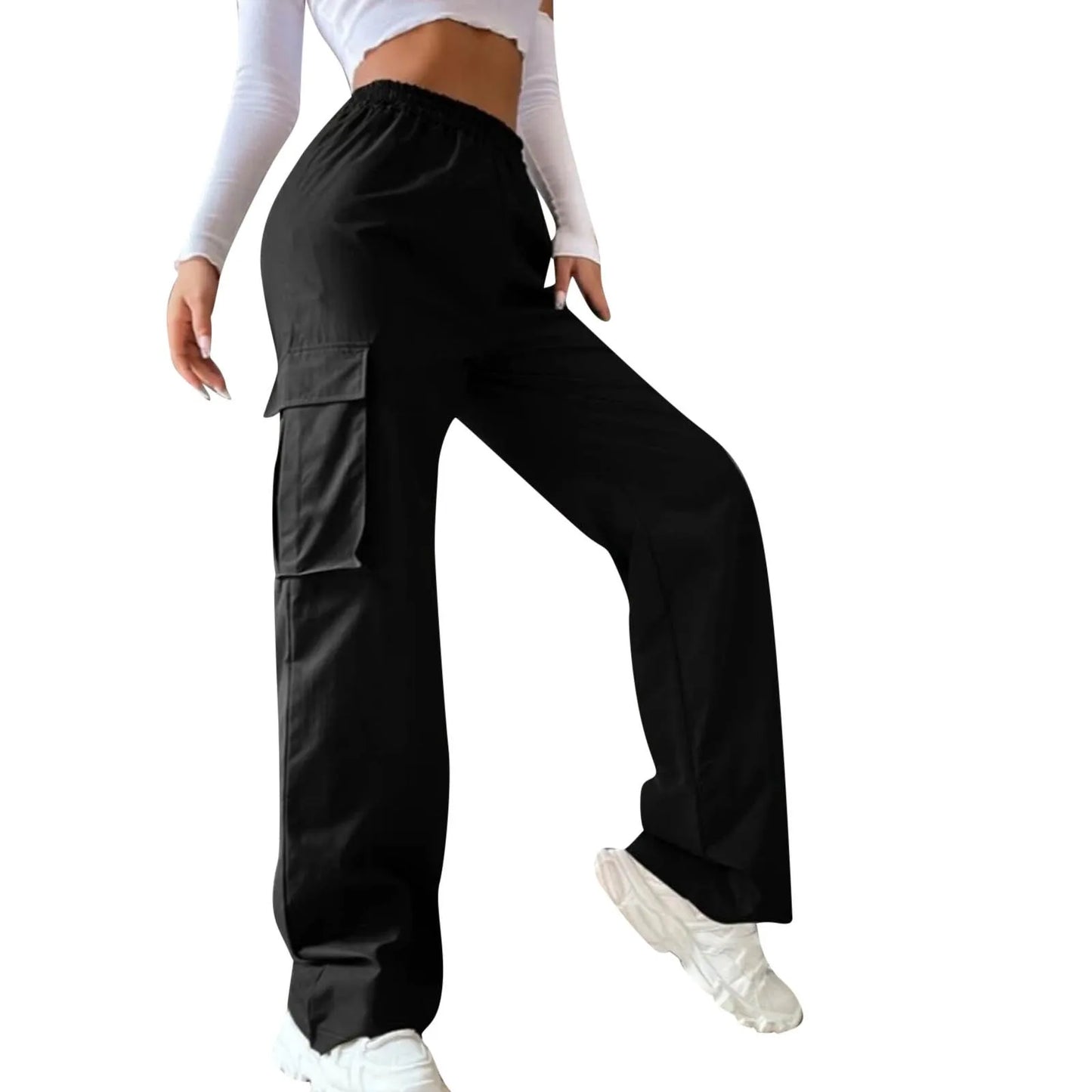 Young Girls Casual Pants Straight Wide Leg Trousers Female Loose Oversize Pockets Y2k Hip Hop Solid Color Pants Cargo Pants