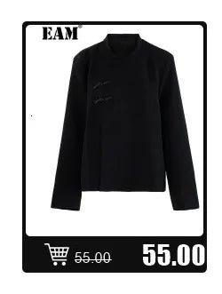 [EAM] Women Black Pu Leather Long Spaghetti Strap Dress New V-Neck Sleeveless Loose Fit Fashion Tide Spring Autumn 2024 JD03201