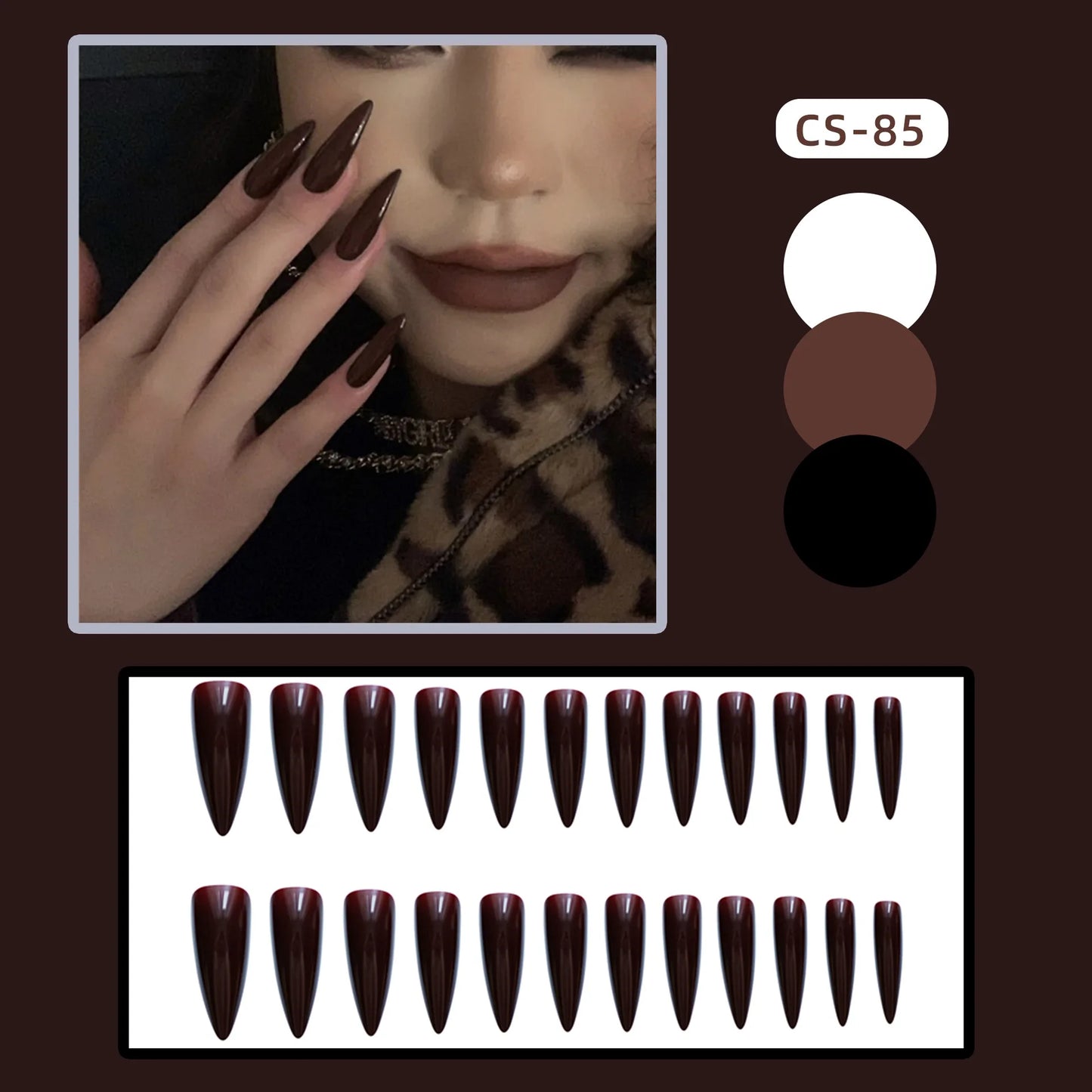 24p Artificial Acrylic Finished Sticky Nails Black Almond Nail Art Fake Nails Handmade Long Ballet Removable Press on Nail Tips