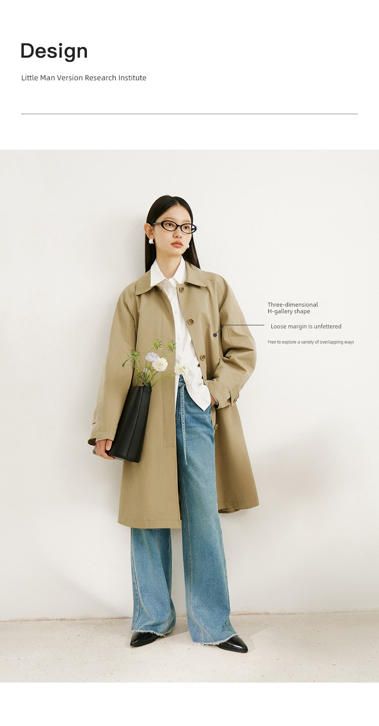 Ziqiao K-style Lapel Mid-Length Raglan Sleeve Trench Coat