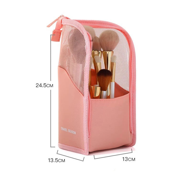 1 Pc Stand Cosmetic Bag for Women Clear Zipper Makeup Bag Travel Female Makeup Brush Holder Organizer Toiletry Bag