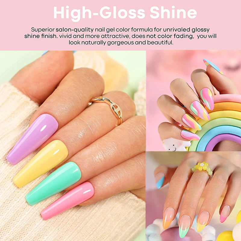 YOKEFELLOW  Pastel Gel Nail Polish Set 6 Colors Spring Summer Macaron Gel Nail Kit Soak Off Nail Art DIY Manicure Gift for Girl